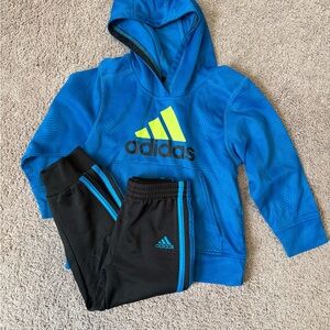 Adidas Blue Hoodie with Neon Yellow Accents